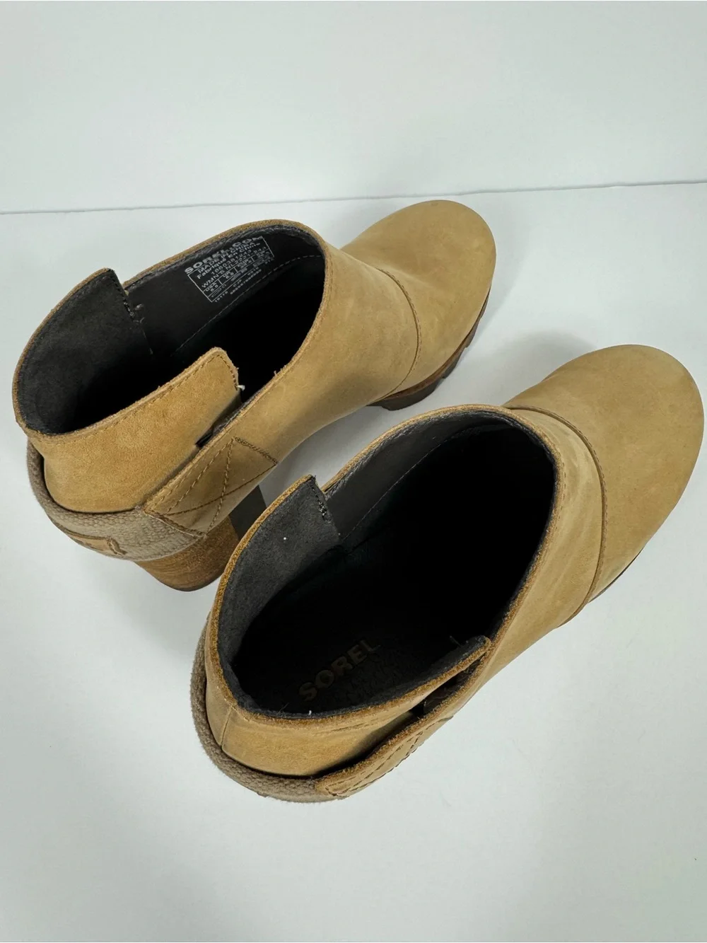 Sorel‎ Addington Strap Block Heel Beige Tan Bootie boots